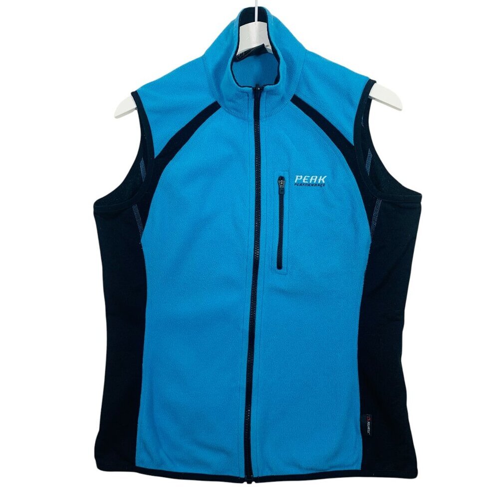 PEAK PERFORMANCE R&D Mid Waistcoat Woman's LARGE Full Zip Stretchy blue and blac